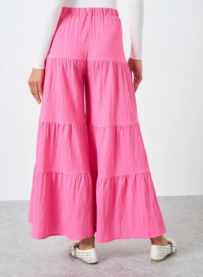 Take Two  Pink Textured Tiered Palazzo Pants for Women | Best Price UAE