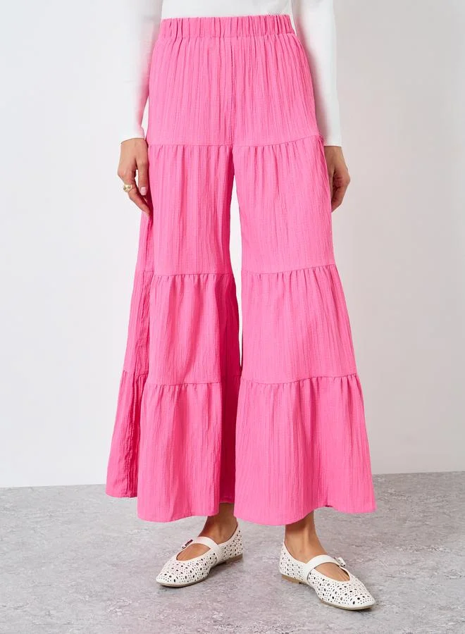 Take Two Pink Textured Tiered Palazzo Pants