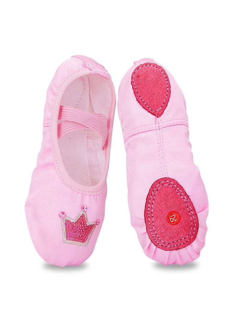 Loquat - Girl's Dance Shoes Ballet Embroidered Crown Cat Claw Shoes Yoga Shoes Crown Pink - Image 1