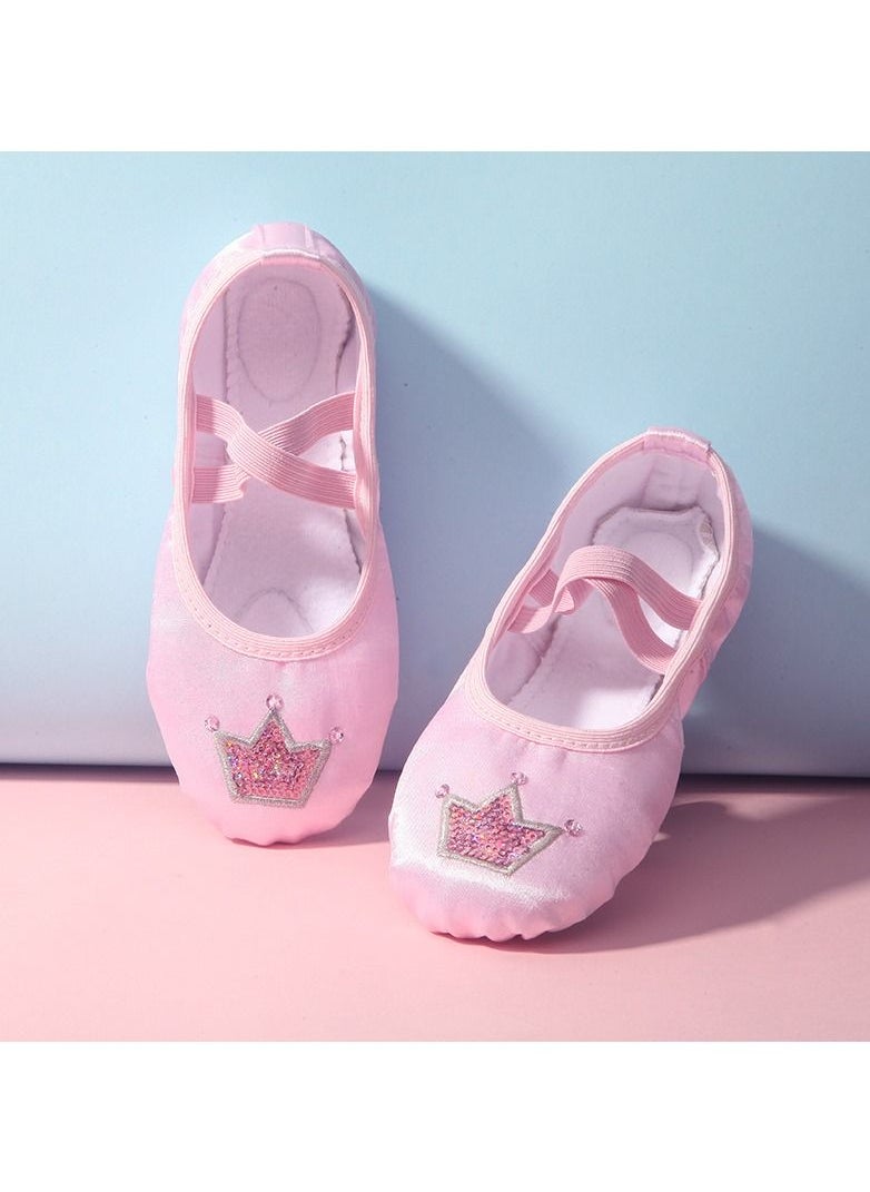 Loquat - Girl's Dance Shoes Ballet Embroidered Crown Cat Claw Shoes Yoga Shoes Crown Pink - Image 1