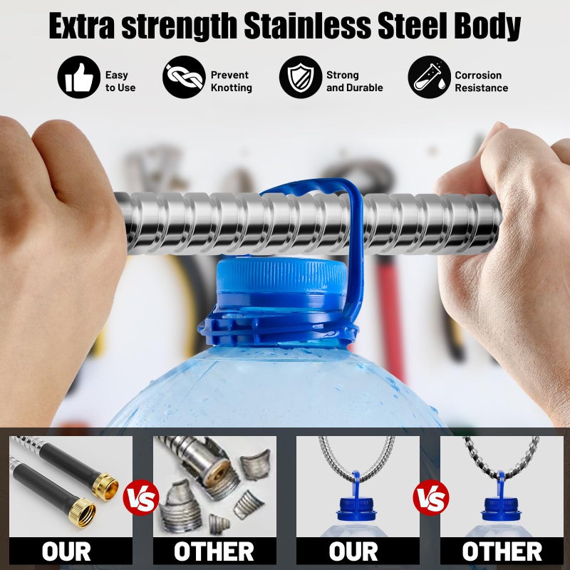 Beitopamz Garden Hose 25 ft, Stainless Steel Metal Water Hose with Nozzle, Flexible and Durable, Rust Proof, No-Kink, Heavy Duty, Leakproof 3/4'' Brass Fittings, Lightweight Hose for Patio, Lawn - Image 5