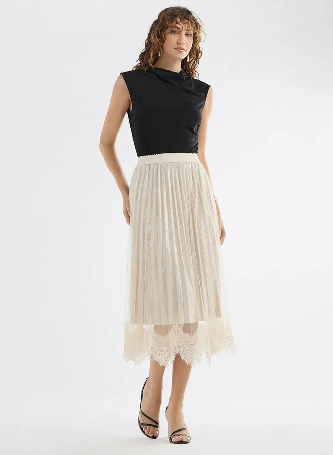 Splash FAV Lace Detail Pleated Asymmetric Midi Skirt