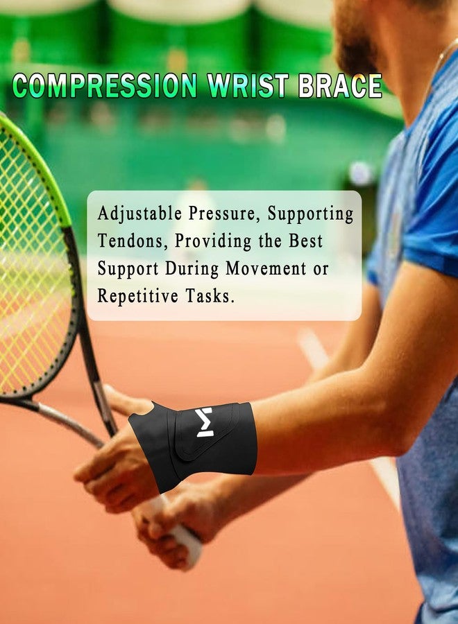 FVVWVV 2 Pcs Soft Wrist Brace, Adjustable Wrist Support for Sprains, Fitness, Sports,Carpal Tunnel, Weightlifting, Wrist Compression Strap Pain Relief Wear Anywhere, Fits 6" to 8.3" (Black) - Image 2