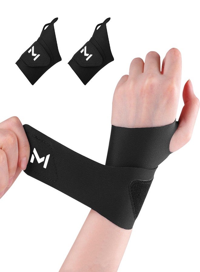 FVVWVV 2 Pcs Soft Wrist Brace, Adjustable Wrist Support for Sprains, Fitness, Sports,Carpal Tunnel, Weightlifting, Wrist Compression Strap Pain Relief Wear Anywhere, Fits 6" to 8.3" (Black) - Image 1