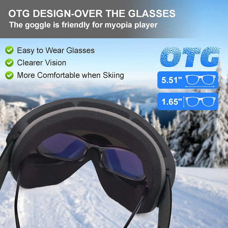 EXP VISION Snowboard Ski Goggles Men Women Youth, Anti Fog OTG Winter Snow Goggles Spherical Detachable Lens - Image 5