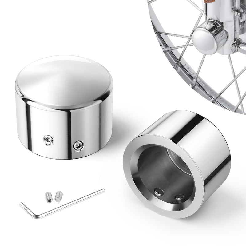 Benlari Chrome Front Axle Nut Covers fit for Harley CNC Axle Nut Caps Compatible with Harley Davidson Touring Sportster Trike Dyna Softail Street Glide Road King Iron 883 Fat Boy 20022024