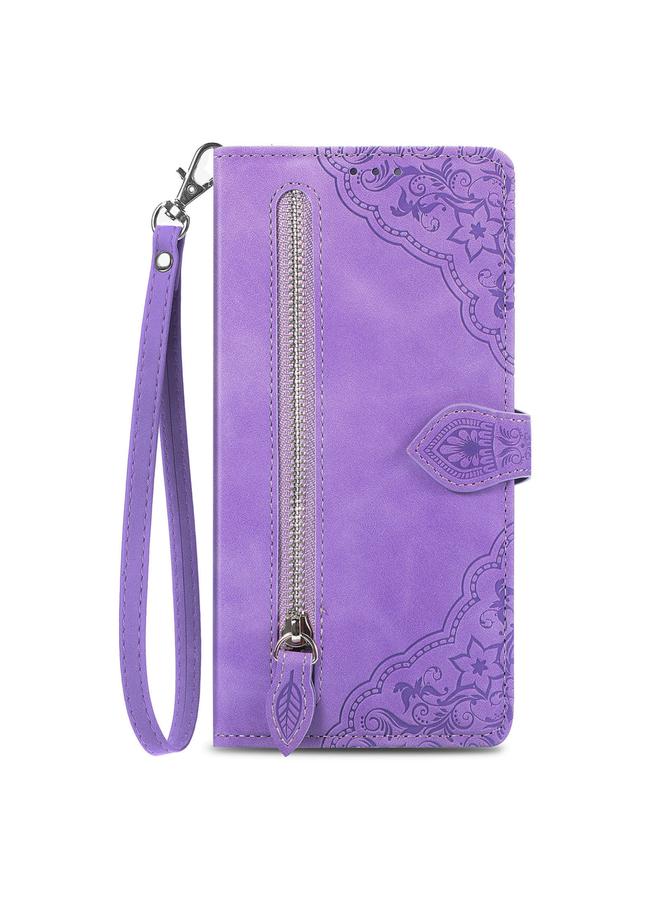 erorex Case For ZTE Blade A34 Embossed Flower Zipper Leather Phone Case - Image 2