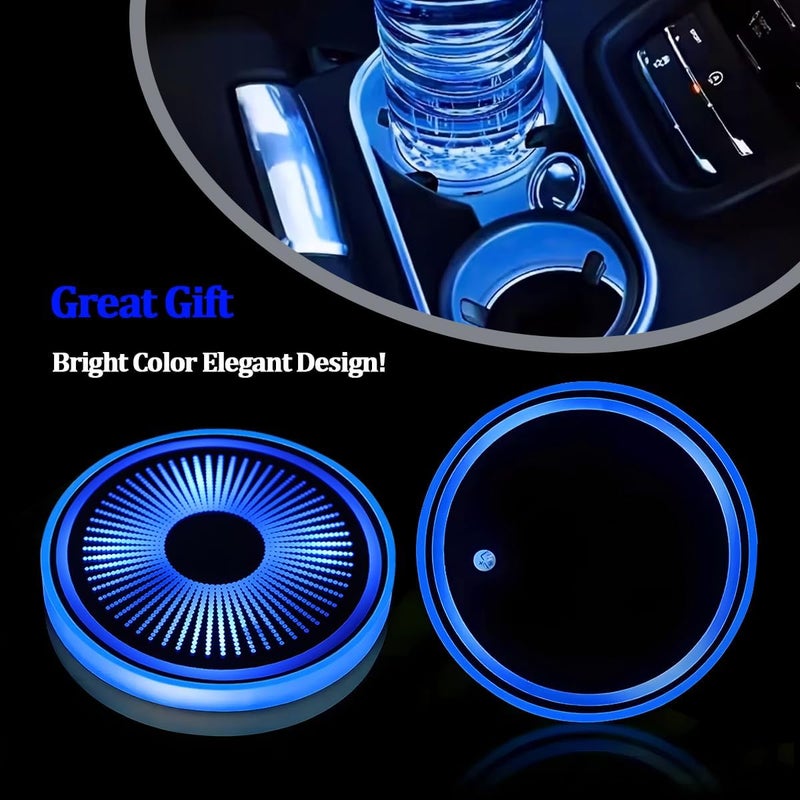 2 قطعة من أضواء حامل الأكواب LED للسيارة، شحن USB، 7 ألوان، حصيرة حامل الأكواب للسيارة، وسادة مشروبات داخلية للسيارة، مصباح ديكور جوي، مناسب لجميع السيارات (النمط 2) - Image 3