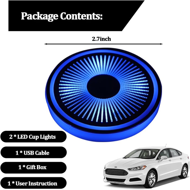 2 قطعة من أضواء حامل الأكواب LED للسيارة، شحن USB، 7 ألوان، حصيرة حامل الأكواب للسيارة، وسادة مشروبات داخلية للسيارة، مصباح ديكور جوي، مناسب لجميع السيارات (النمط 2) - Image 2