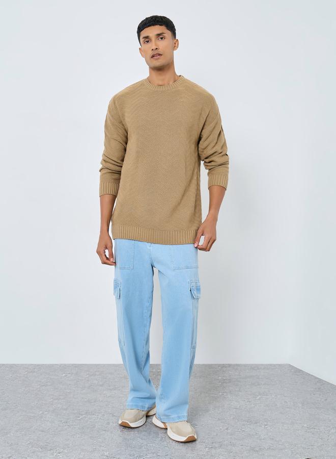 ستايلي سويتر محبوك واسع بلون بيج للرجال - Image 2