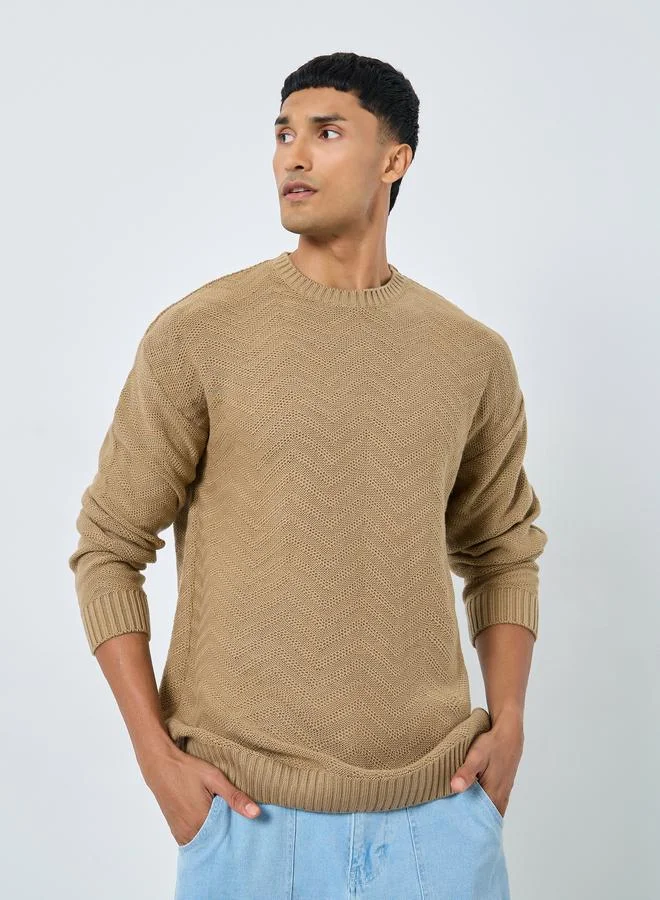 Styli Men Beige Oversized Knit Sweater