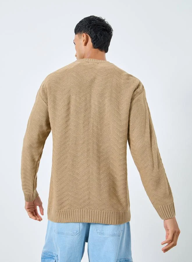 Styli Men Beige Oversized Knit Sweater