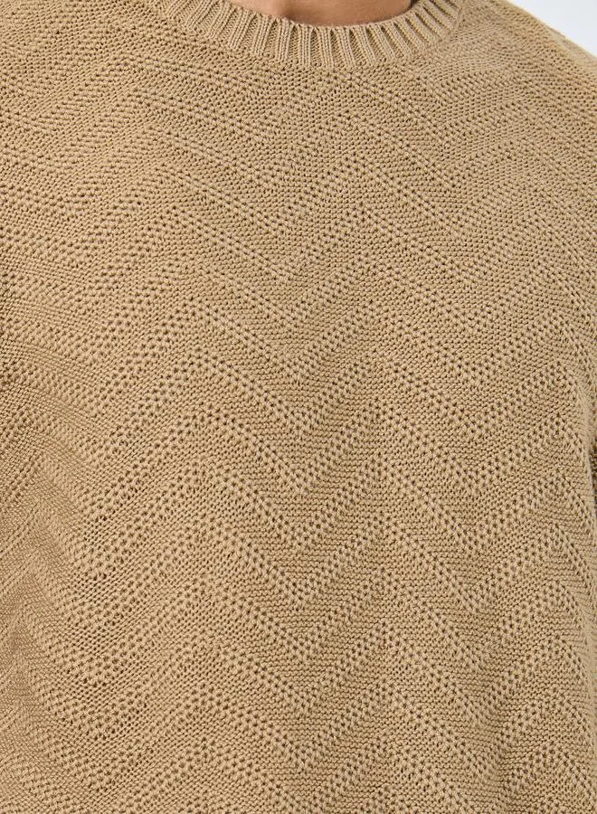 Styli Men Beige Oversized Knit Sweater