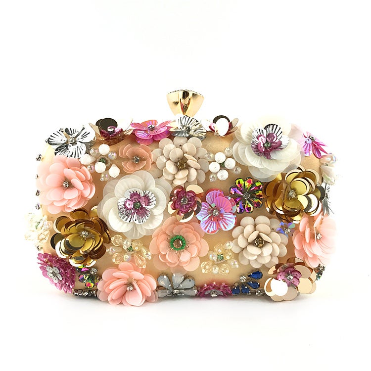 Elegant Floral Beaded Evening Clutch for Women Gold