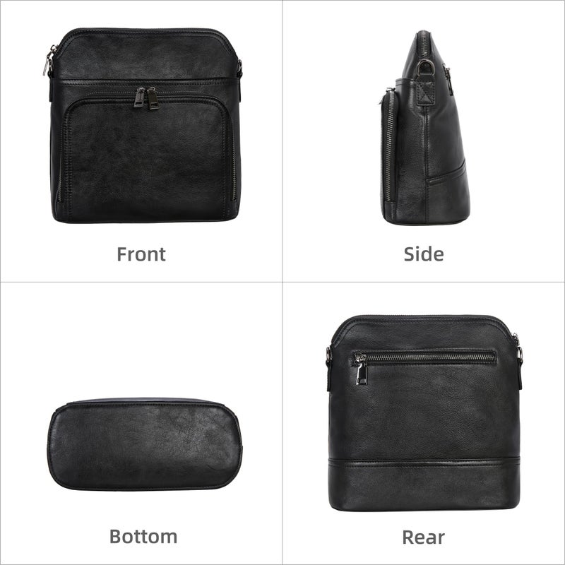Iswee Leather Crossbody Bags for Women Multi Pockets Medium Shoulder Bag Lightweight Functional Travel Purse (Black) - Image 4