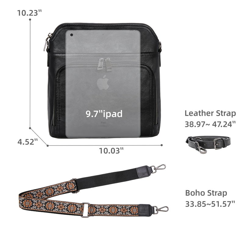 Iswee Leather Crossbody Bags for Women Multi Pockets Medium Shoulder Bag Lightweight Functional Travel Purse (Black) - Image 5