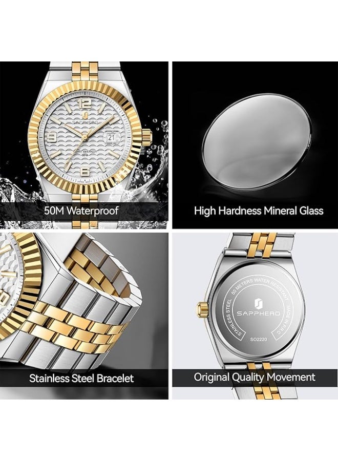 Sapphero Analog Quartz Watch for Men, Stainless Steel Bracelet, Water Resistant up to 50 Meters. A Watch for Business, Work, Sport, and Leisure. - Image 4