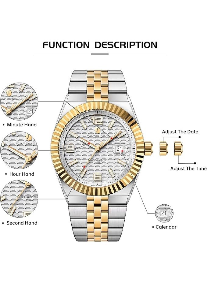 Sapphero Analog Quartz Watch for Men, Stainless Steel Bracelet, Water Resistant up to 50 Meters. A Watch for Business, Work, Sport, and Leisure. - Image 5