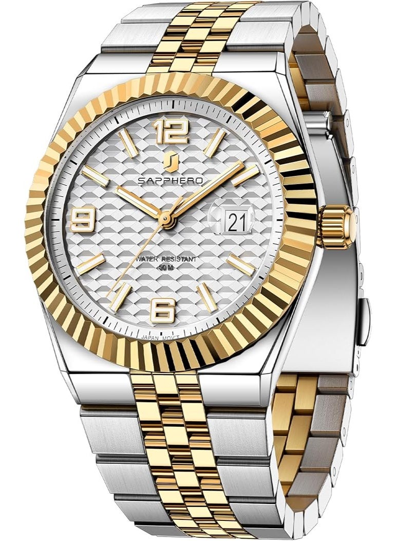 Sapphero Analog Quartz Watch for Men, Stainless Steel Bracelet, Water Resistant up to 50 Meters. A Watch for Business, Work, Sport, and Leisure. - Image 1