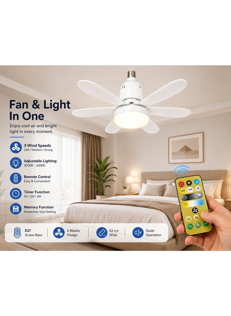 Ceiling Or Side Fan With Adjustable LED Light, 6 Blades, 40W, E27 Base, Remote Control And 3 Speeds - Image 3