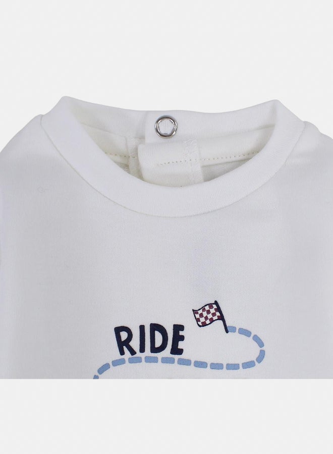 بمبيلو تيشيرت قطني للاولاد الصغار الصغار – كريمي مع طباعة سيارة مرحة - Image 3