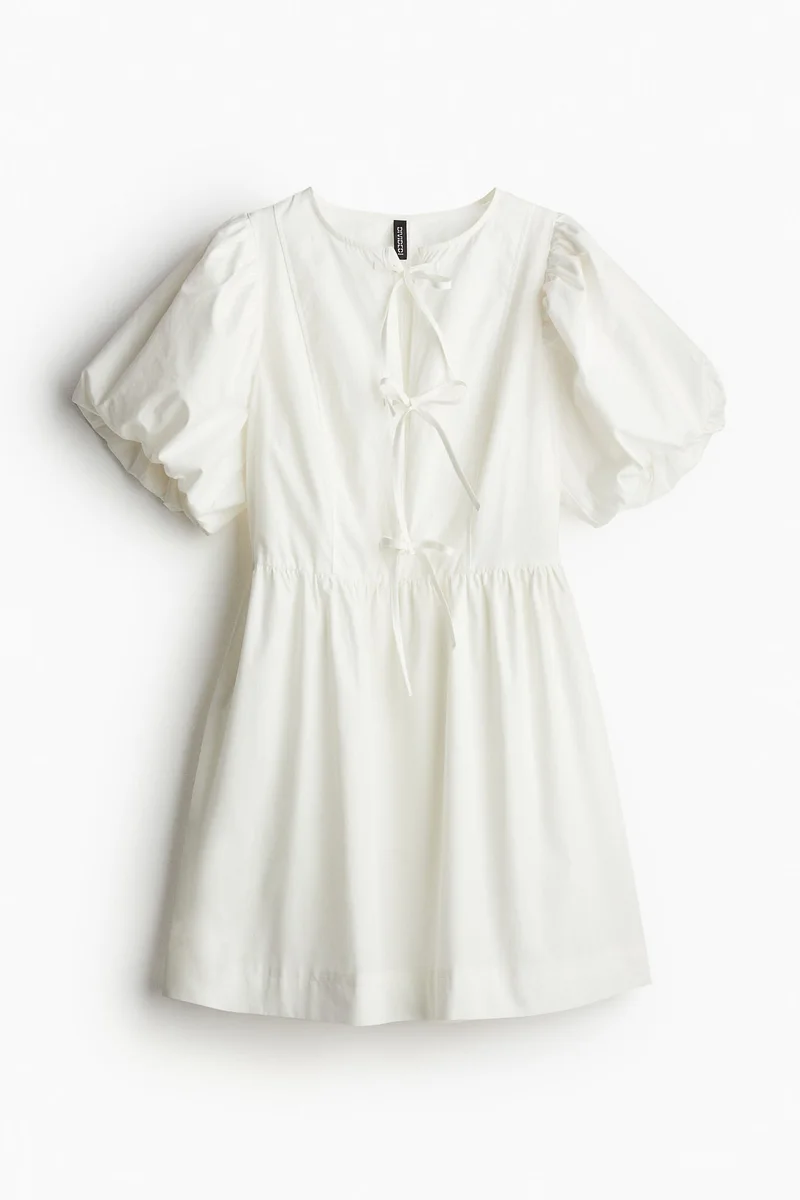 H&M Tie-detail puff-sleeved dress