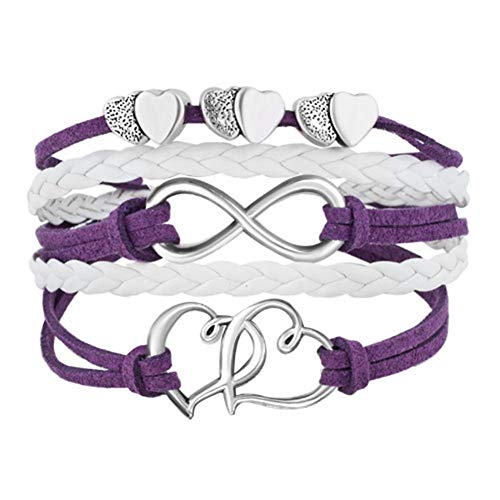 Hithop Leather Wrap Bracelets Women Double Hearts Infinity Rope Wristband Bracelets Gifts (Purple) - Image 4