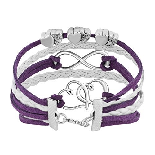 Hithop Leather Wrap Bracelets Women Double Hearts Infinity Rope Wristband Bracelets Gifts (Purple) - Image 3