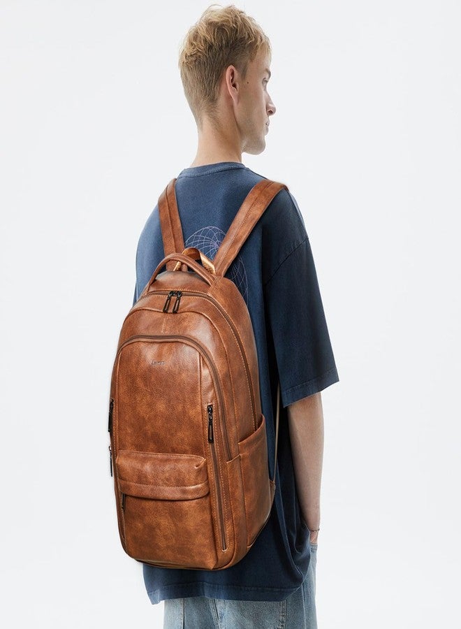 LATMAP 30L Backpack Purse for Women Men Laptop Backpack, Faux Leather Travel Work Backpack Teacher Bookbag fits 15.6" Laptop,Brown - Image 3