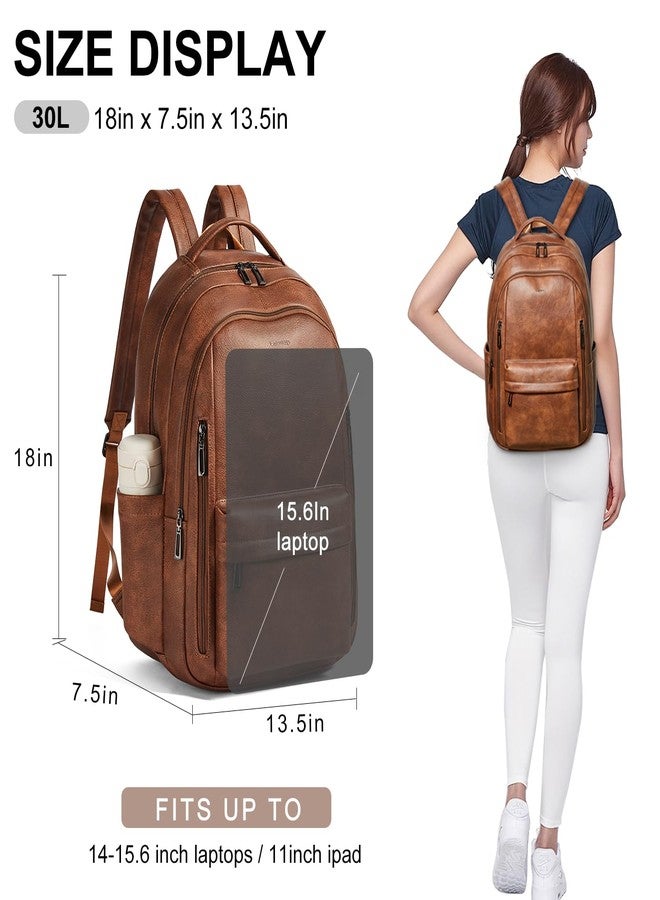 LATMAP 30L Backpack Purse for Women Men Laptop Backpack, Faux Leather Travel Work Backpack Teacher Bookbag fits 15.6" Laptop,Brown - Image 4