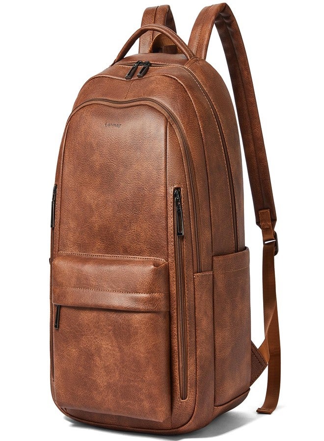 LATMAP 30L Backpack Purse for Women Men Laptop Backpack, Faux Leather Travel Work Backpack Teacher Bookbag fits 15.6" Laptop,Brown - Image 1