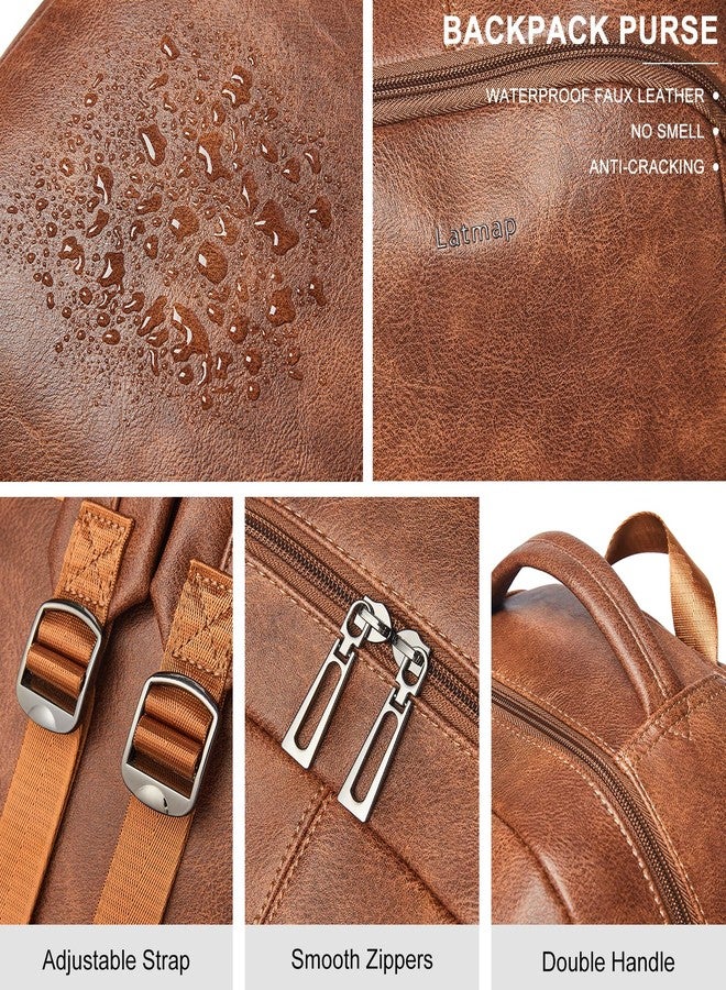 LATMAP 30L Backpack Purse for Women Men Laptop Backpack, Faux Leather Travel Work Backpack Teacher Bookbag fits 15.6" Laptop,Brown - Image 5