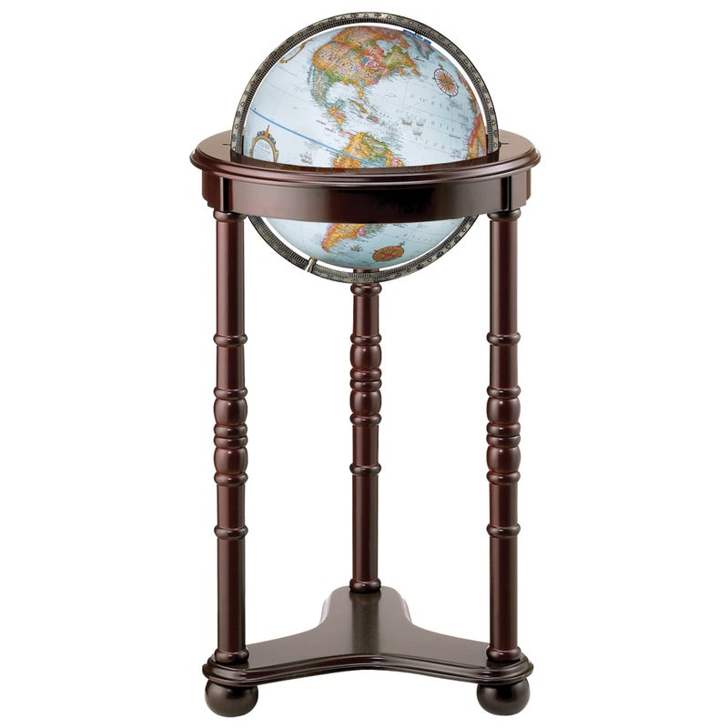 Lancaster Floor Globe by Replogle Cherry Wood Stand Blue Ocean Globe with USA Cartography Mountain Relief