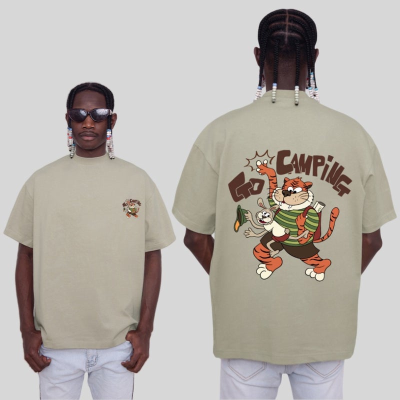 2024 Cartoon Tiger Print Short-Sleeved Crewneck T-Shirt Men'S And Women'S Top Heavy-Weight Impermeable 260G American Style - Image 5