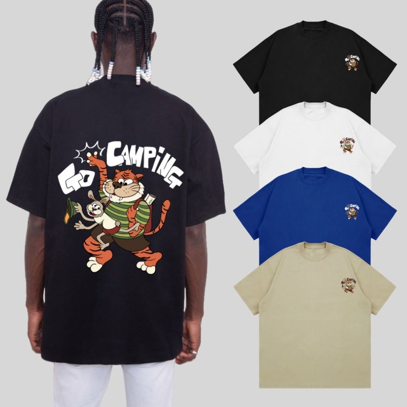 2024 Cartoon Tiger Print Short-Sleeved Crewneck T-Shirt Men'S And Women'S Top Heavy-Weight Impermeable 260G American Style - Image 3
