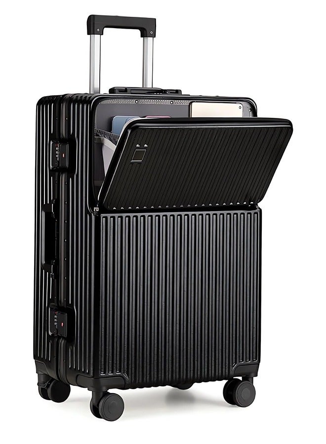 New Travel ABS Luggage, Carry On Cabin Travel Trolley Bag with Combination Lock and 4 Spinner Wheels,ABS+PC Harshell 24 Inch Black