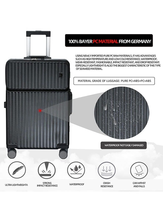 New Travel ABS Luggage, Carry On Cabin Travel Trolley Bag with Combination Lock and 4 Spinner Wheels,ABS+PC Harshell 24 Inch Black