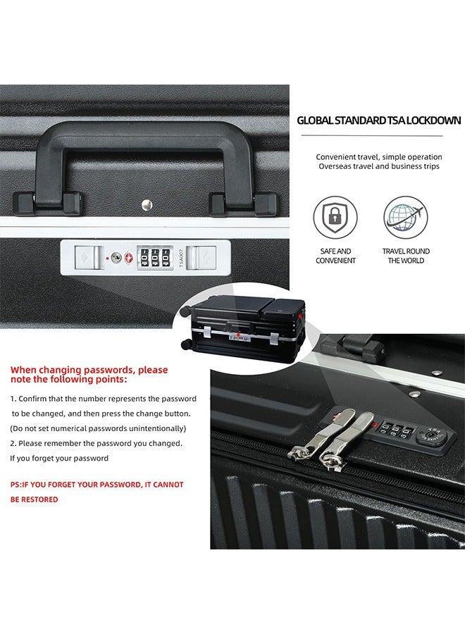 New Travel ABS Luggage, Carry On Cabin Travel Trolley Bag with Combination Lock and 4 Spinner Wheels,ABS+PC Harshell 24 Inch Black