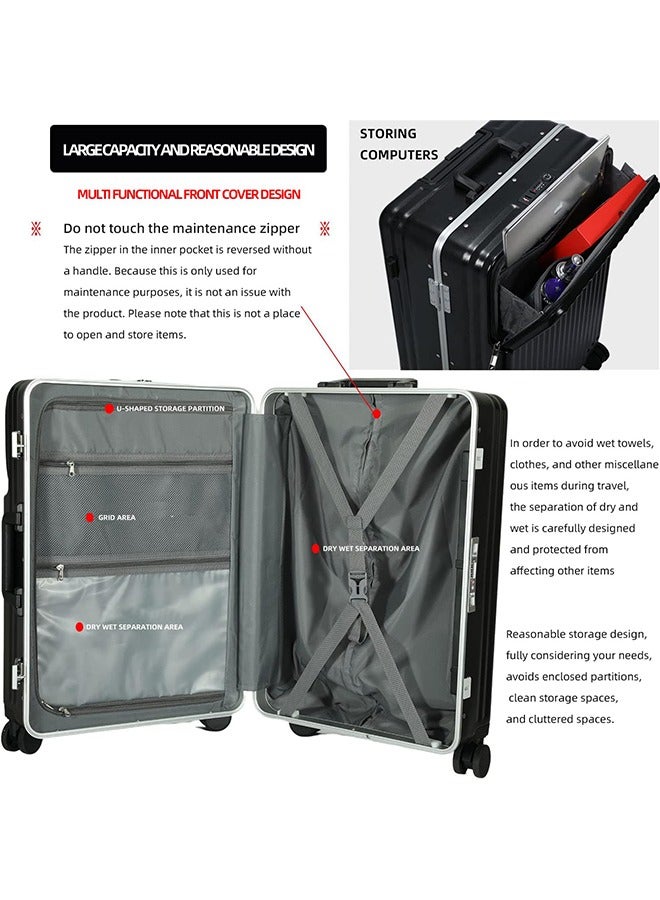 New Travel ABS Luggage, Carry On Cabin Travel Trolley Bag with Combination Lock and 4 Spinner Wheels,ABS+PC Harshell 24 Inch Black
