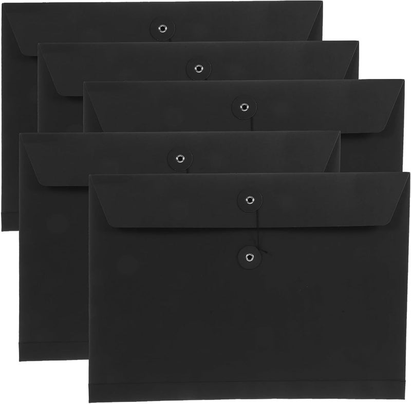 PRETYZOOM 5pcs A4 Portable String Button File Folders, 34x25x4cm Paper Document Organizer Bags, Eco-Friendly Kraft Paper File Holders for Office and School Document Storage - Image 1