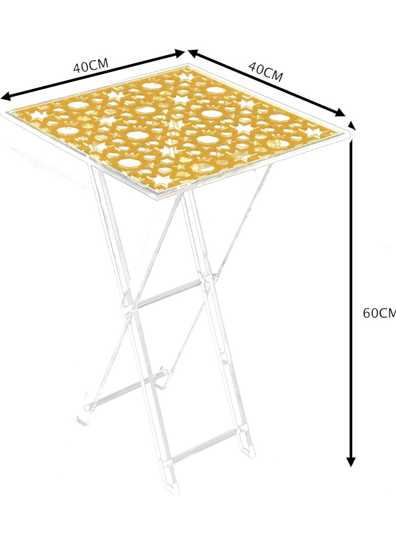 LAMSIT IBDAA Acrylic Folding Tray Table | Square Foldable Table | Patio Table | Foldable Table for Balcony | Portable Table (Golden)