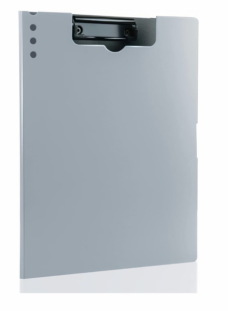KASTWAVE Classic Clipboards Plastic Clip Board A4 Folding Document Folder For Office Nursing Teacher Student Stationery Test, A4 Size 9 x 12.5 Inch With Low Profile Metal Clip, Gray - Image 1