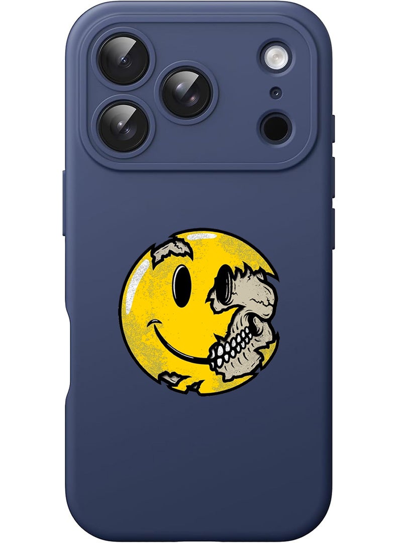 Theodor Protective Slim Fit Case Liquid Silicone Cover with Full Body Protection Anti-Scratch Shockproof Case For Apple iPhone 17 Pro Max (Blue) Smiley (3) - Image 1