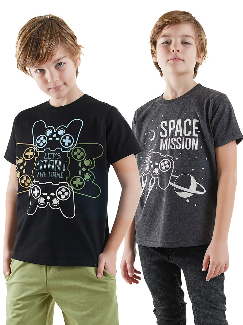 Denokids 2 Pack Boy Black&Anthracite T-shirts Game