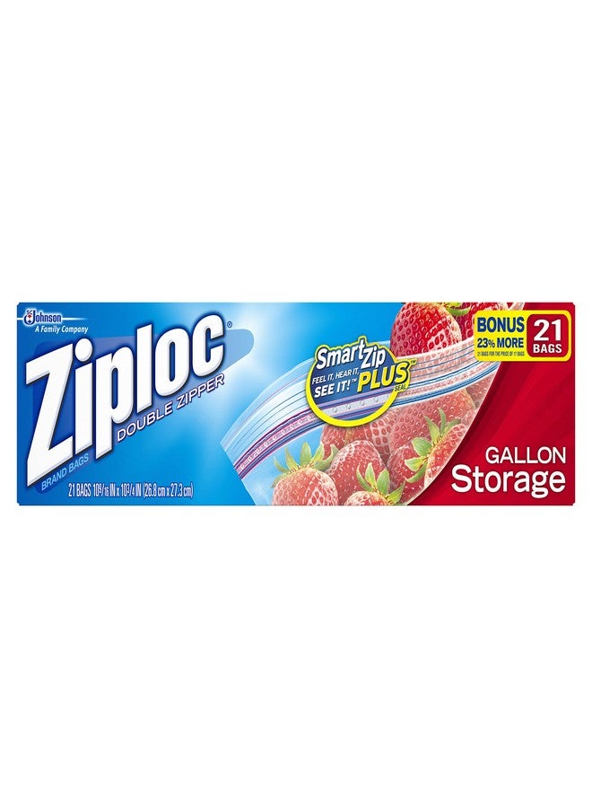 Ziploc Double Zipper Storage Bags, 1 gal, 1.75 mil, 9.6" x 12.1", Clear, 19 Bags/Box, 12 Boxes/Carton - Image 1