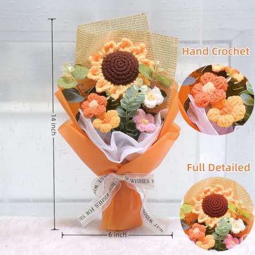 Aiouclay Crochet Flowers Bouquet,Sunflower Knitted Eternal Yarn Flowers, Handmade Artificial Flower Bouquet Home Decor Gift for Mother Father, Birthday Wedding Teacher’s Day Graduation Anniversay - Image 2