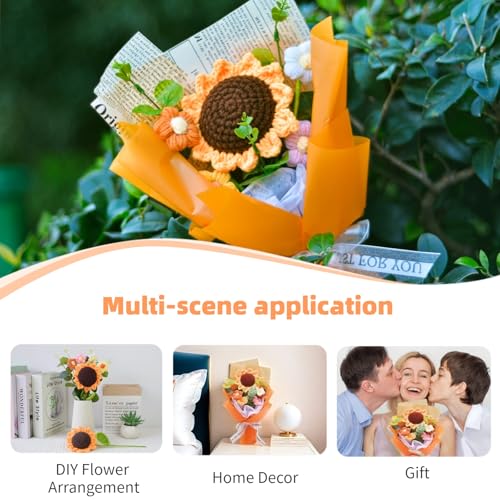 Aiouclay Crochet Flowers Bouquet,Sunflower Knitted Eternal Yarn Flowers, Handmade Artificial Flower Bouquet Home Decor Gift for Mother Father, Birthday Wedding Teacher’s Day Graduation Anniversay - Image 5