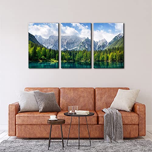 Pacimo 3 Pieces Nature Scenery Wall Art Decor Beautiful Landscape with Turquoise Lake Forest and Mountains Pictures Painting Print on Canvas Modern Artwork Stretched Framed Ready to Hang - 16"x24"x3 Panel - Image 3