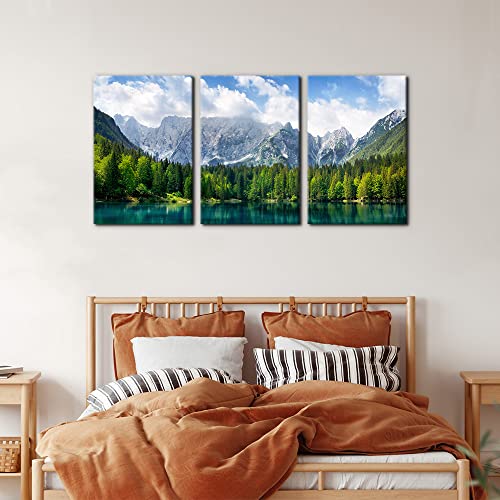 Pacimo 3 Pieces Nature Scenery Wall Art Decor Beautiful Landscape with Turquoise Lake Forest and Mountains Pictures Painting Print on Canvas Modern Artwork Stretched Framed Ready to Hang - 16"x24"x3 Panel - Image 4