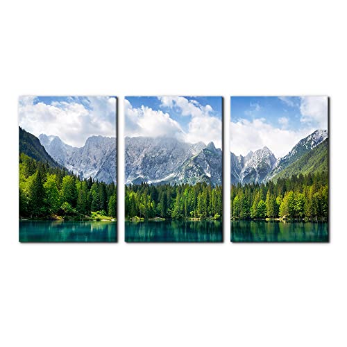 Pacimo 3 Pieces Nature Scenery Wall Art Decor Beautiful Landscape with Turquoise Lake Forest and Mountains Pictures Painting Print on Canvas Modern Artwork Stretched Framed Ready to Hang - 16"x24"x3 Panel - Image 1